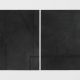 Diptych of velvety black charcoal with imprinted burn-like marks indicating a boundary or perimeter.